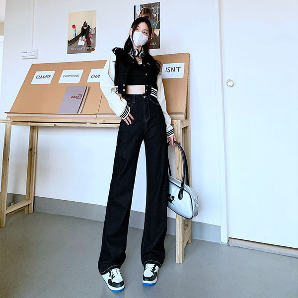 A1584高腰百搭直筒牛仔褲