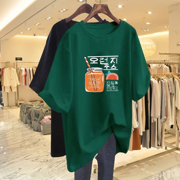 A1613夏季。韓文柳橙汁印花上衣