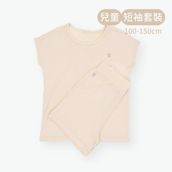輕柔感短袖套裝-米色-兒童