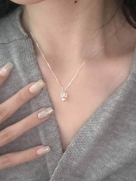 「預購」通體925純銀小珍珠蝴蝶結項鏈