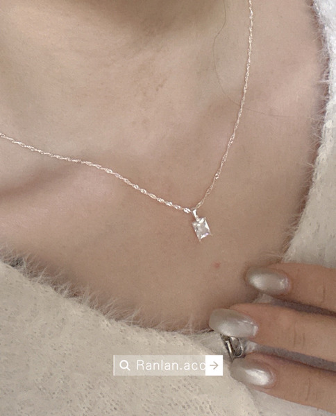 「預購」通體925純銀方形鋯石項鏈