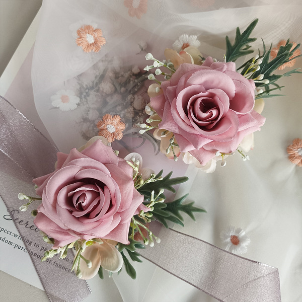 兩用玫瑰胸花 (豆沙)  手花
