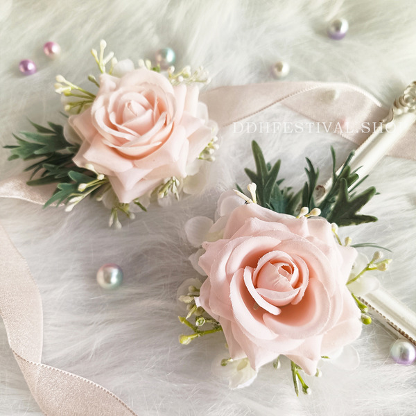 兩用玫瑰胸花 (粉色)  手花