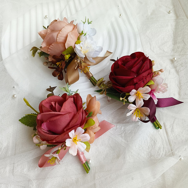 復古酒紅胸花 手花