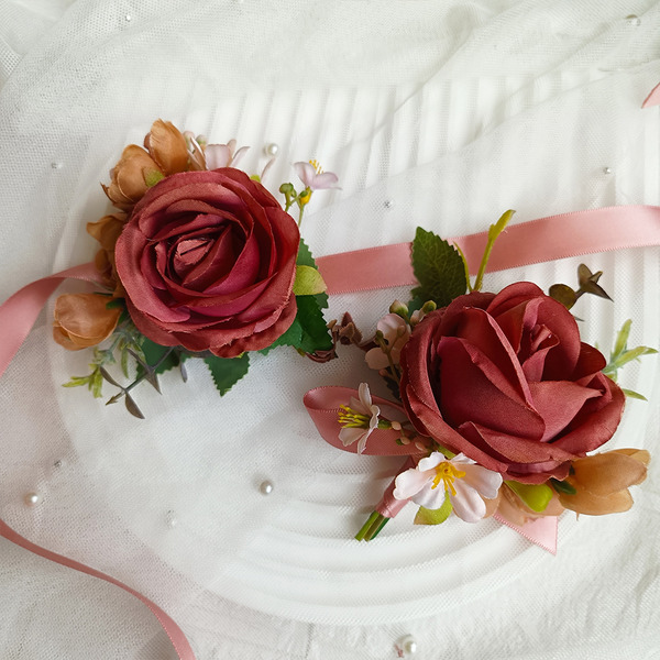 復古秋紅胸花 手花