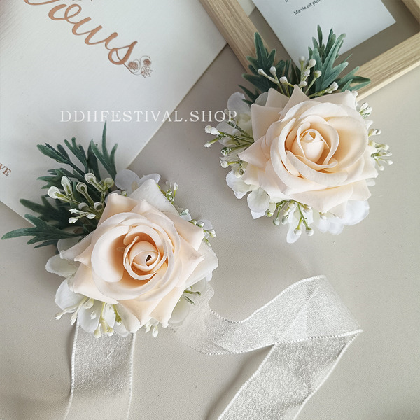 兩用玫瑰胸花 (香檳)  手花