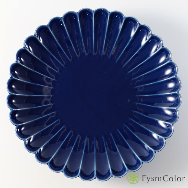 波佐見燒・菊雕盤-琉璃藍21cm