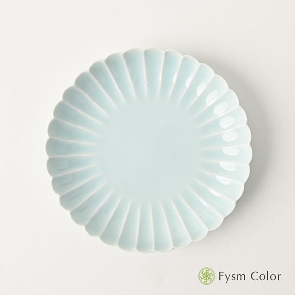 波佐見燒・菊雕盤-青白釉（18cm／21cm）