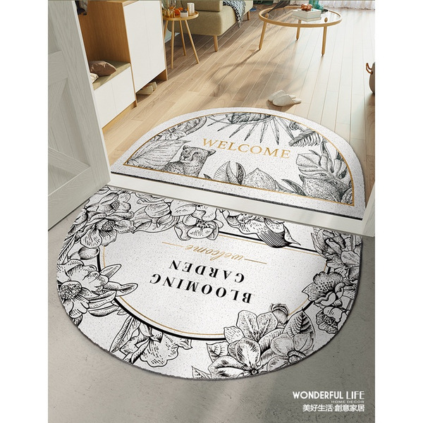 〖現貨〗INS風黑白植物係絲圈地墊 入戶地墊 玄關進門防滑腳墊 進戶門口除塵門墊 絲圈墊 網紅款地墊 門廳防滑蹭土門墊