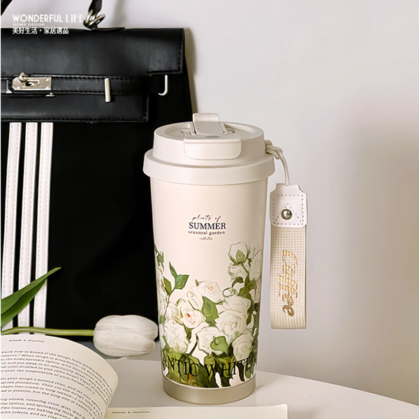 〖現貨〗 花卉系列雙飲口隨行保溫杯 500ml不鏽鋼杯 保溫杯 飲料杯 咖啡杯 隨身杯 禮物 生日禮物