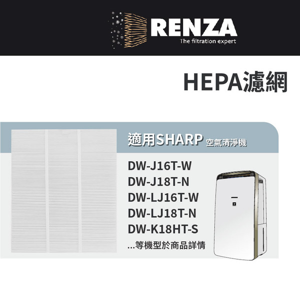 適用 Sharp 夏普 DW-J16T-W / DW-J18T-N / DW-LJ16T-W / DW-LJ18T-N / DW-K18HT-S / DW-P18HT-W / DW-P16HT-W / DW-P16HT-G 空氣清淨除濕機 HEPA濾網 濾芯 濾心