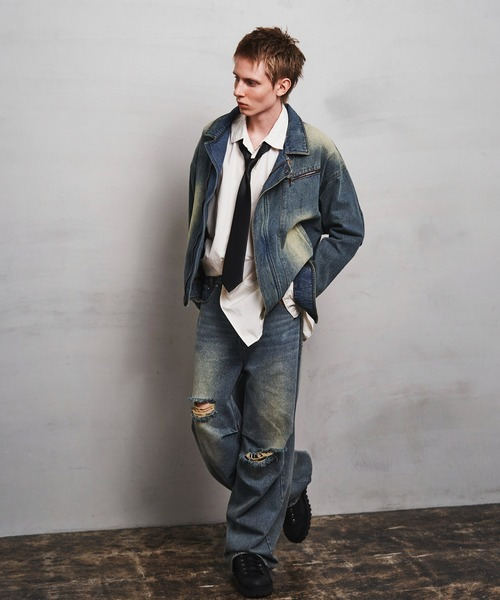 PUBLUX 日本 復古 破壞 直筒牛仔褲