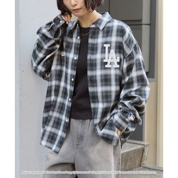 MONO-MART MLB 別注 刺繡LOGO 格紋 長袖襯衫