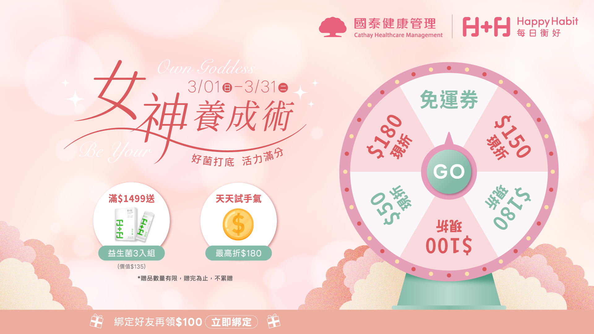 Happy Habit 每日衡好 女神養成術 單筆消費滿$1499送益生菌3入旅行組 活動加碼天天抽購物金 最高現折$180