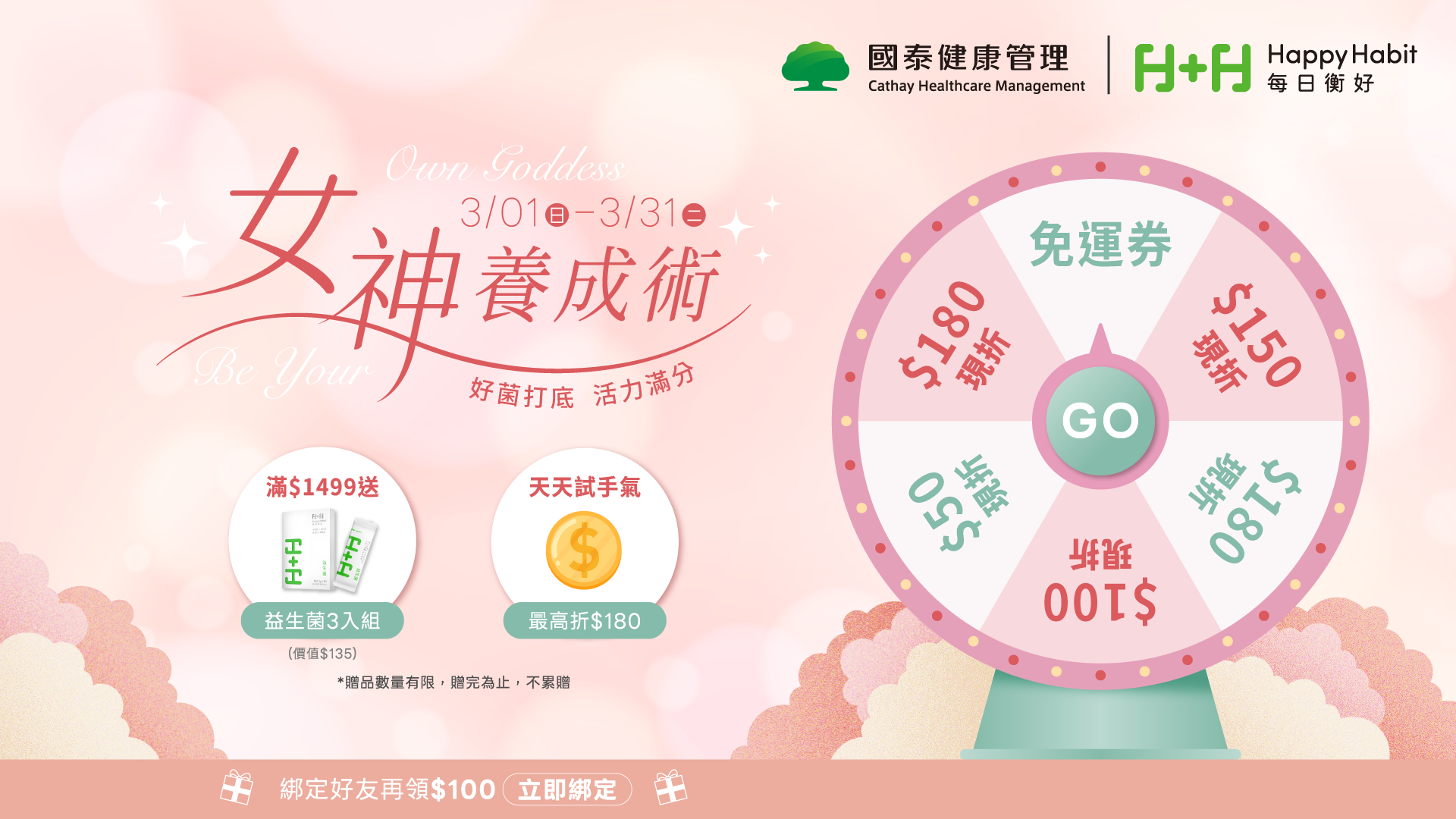 Happy Habit 每日衡好 女神養成術 單筆消費滿$1499送益生菌3入旅行組 活動加碼天天抽購物金 最高現折$180