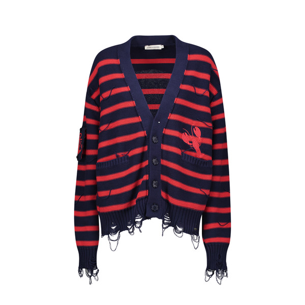 JOSHUA SANDERS｜紅黑撞色條紋開襟衫