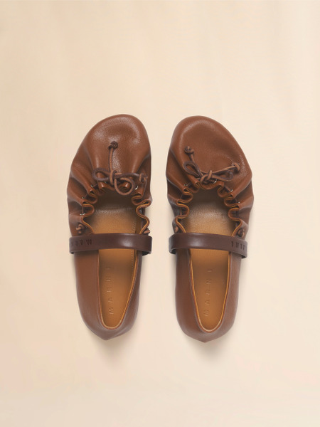 MARNI｜棕皮革瑪麗珍軟芭蕾舞鞋