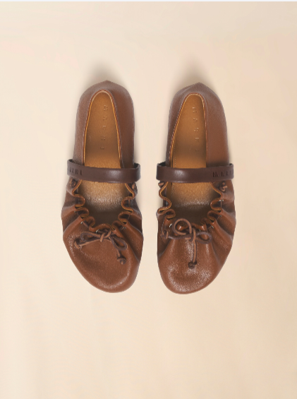 MARNI｜棕皮革瑪麗珍軟芭蕾舞鞋