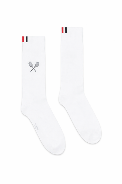 THOM BROWNE｜網球拍圖案中筒襪-白