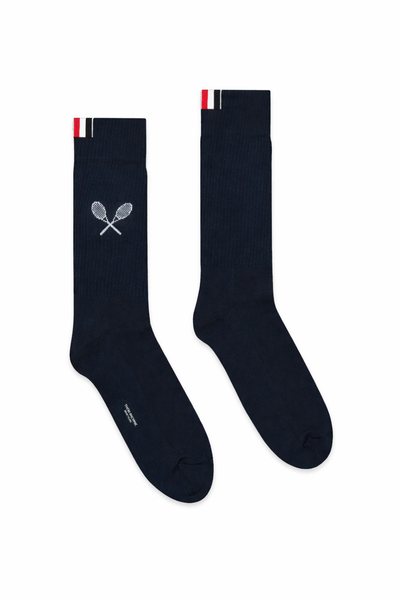THOM BROWNE｜網球拍圖案中筒襪-藍