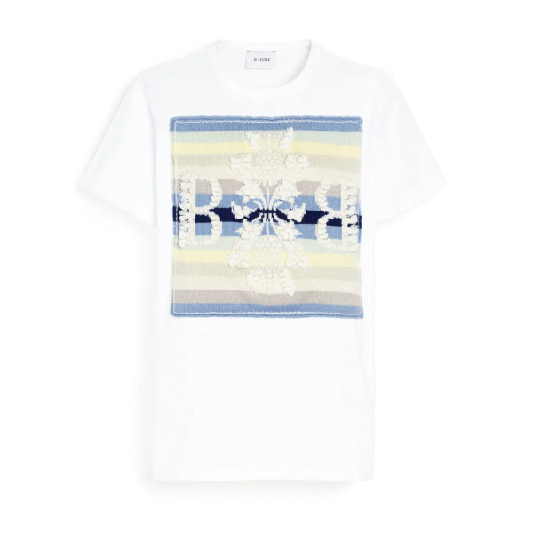 BARRIE｜條紋羊絨標誌貼布T恤