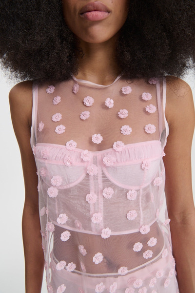 CECILIE BAHNSEN｜Utania 粉色亮片花朵薄紗上衣