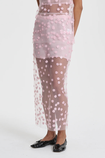 CECILIE BAHNSEN｜粉色亮片開衩半身裙