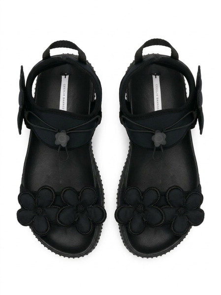 CECILIE BAHNSEN｜Cilla 黑色花卉裝飾厚底涼鞋