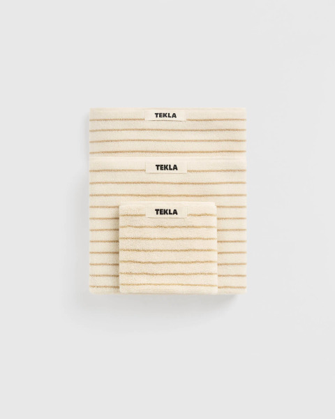 TEKLA｜高磅數柔軟純棉方巾-米褐條紋