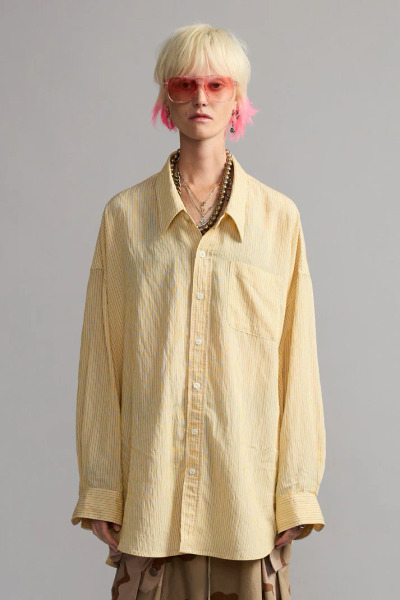 R13｜寬鬆落肩條紋襯衫