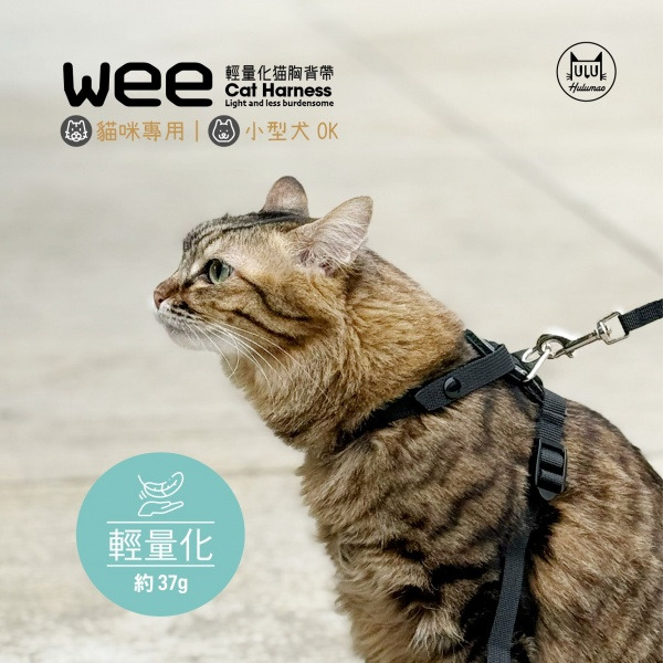 wee輕量化 貓背帶 牽繩 (黑色)