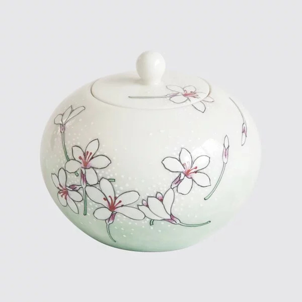 描金平安罐繪油桐花/金描き茶缶-オオアブラギリ安達窯Anta Pottery