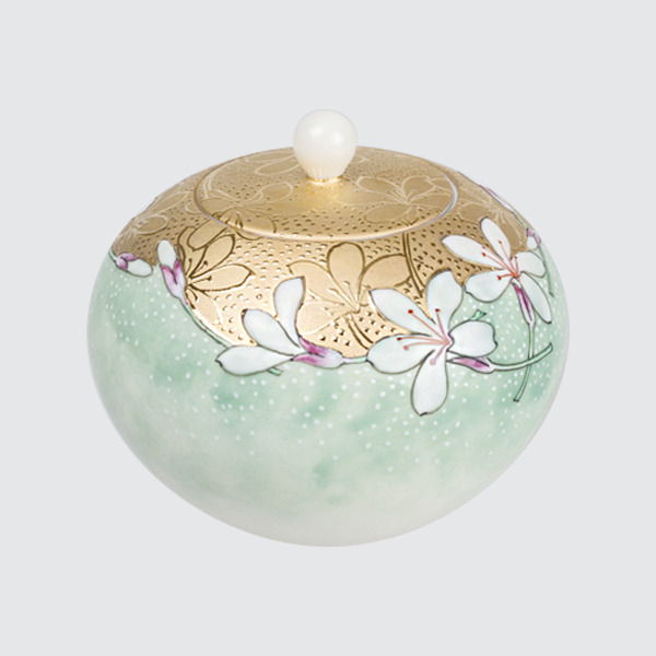 描金平安罐繪油桐花/金描き茶缶-オオアブラギリ安達窯Anta Pottery