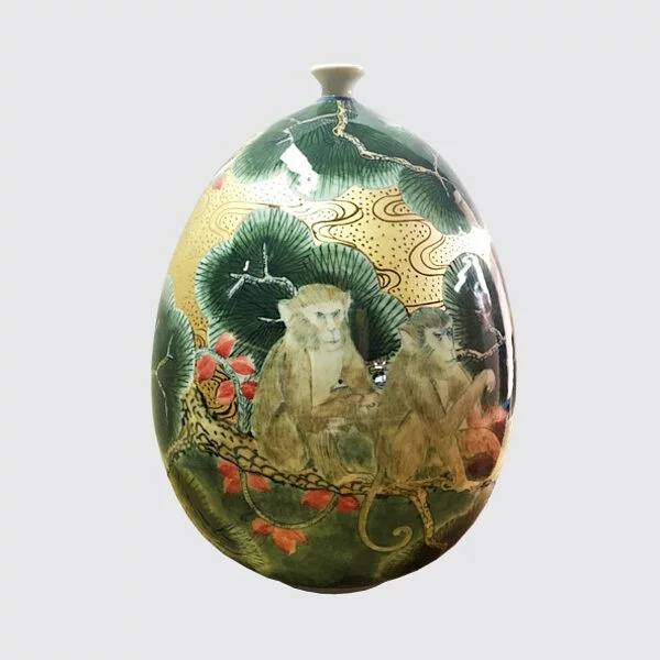 金描き花瓶-台湾ツキノワグマ安達窯Anta Pottery