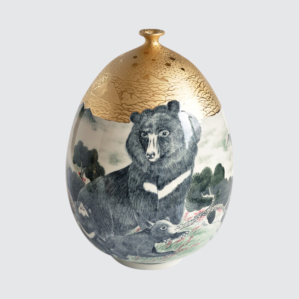 ◇新品　台湾　人気 安達窯　花瓶 金描き花瓶-台湾ツキノワグマ安達窯Anta Pottery