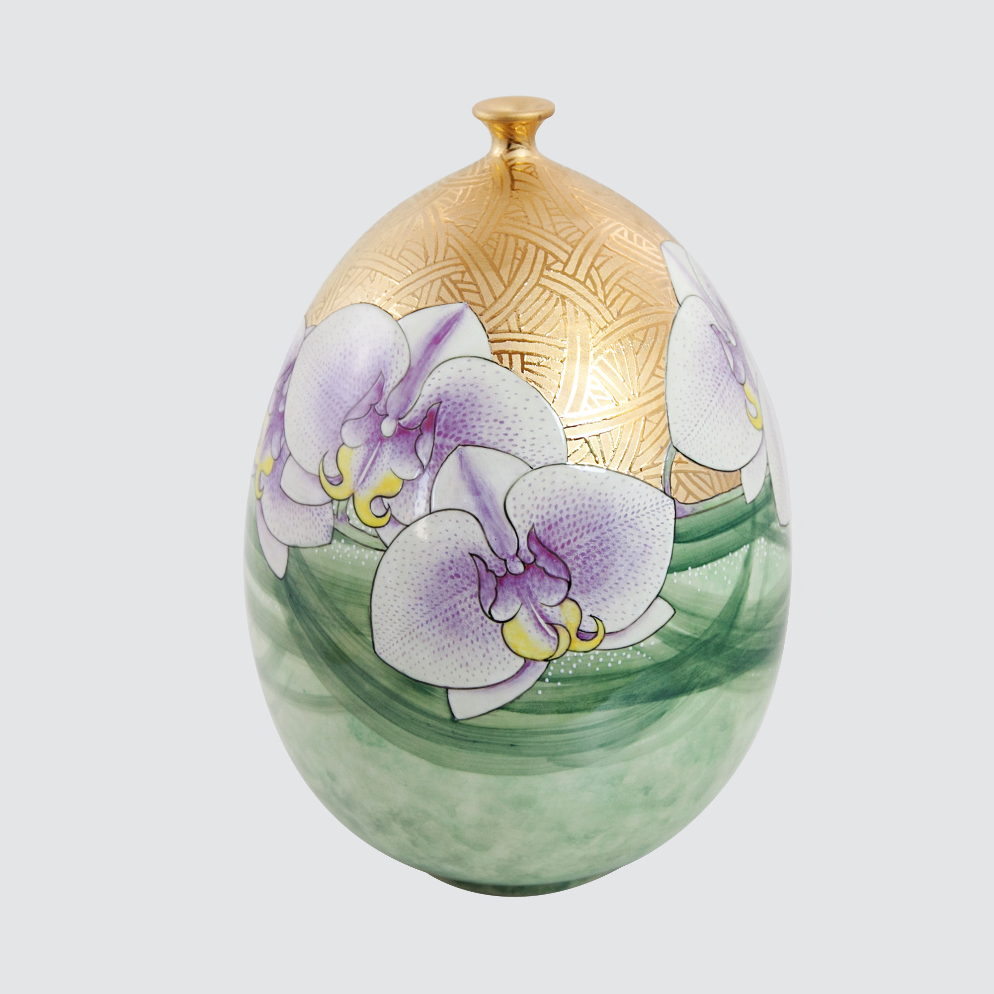 金描き花瓶-台湾胡蝶蘭安達窯Anta Pottery