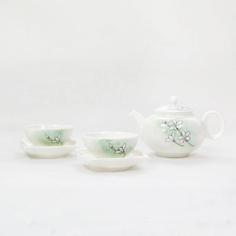 傳承茶具組繪油桐花/伝承茶器セット-オオアブラギリ柄安達窯Anta Pottery