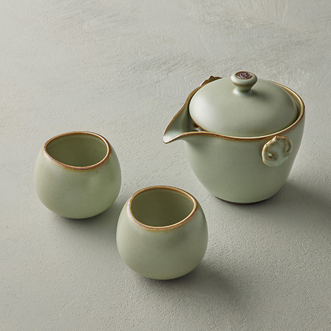 拾璞-翠荷待放壺組/蕾み茶器セット安達窯Anta Pottery