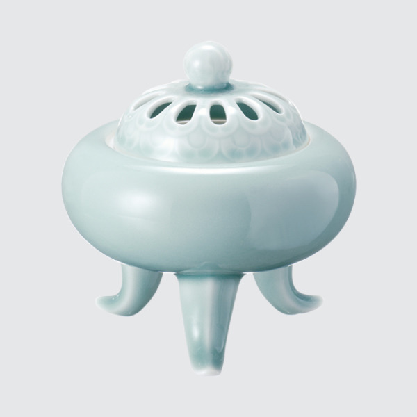 青瓷-高腳加蓋香爐/高足蓋付き香炉安達窯Anta Pottery