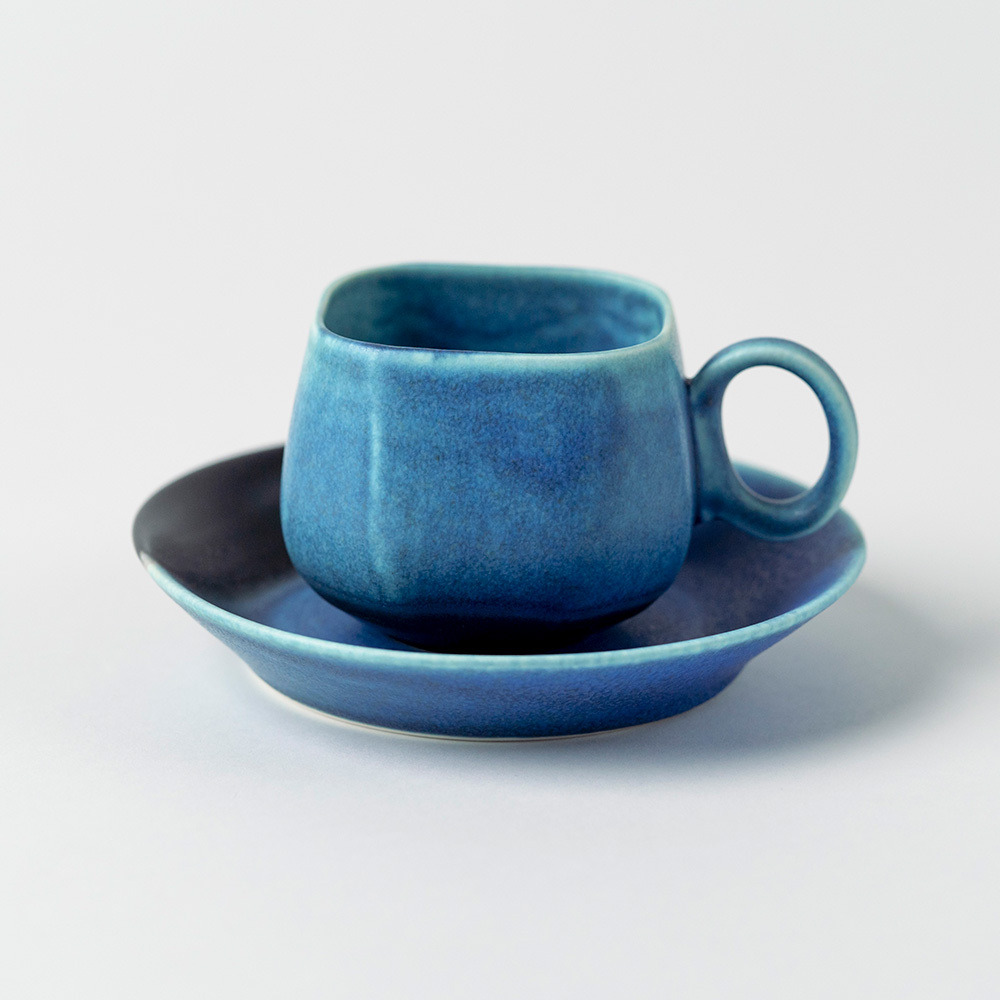 為藍系列-方型咖啡杯組/青なリ-方形コーヒーカップ安達窯Anta Pottery