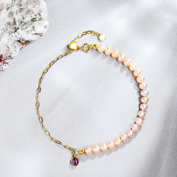 微醺晨露｜18K金紫水晶珍珠手鍊