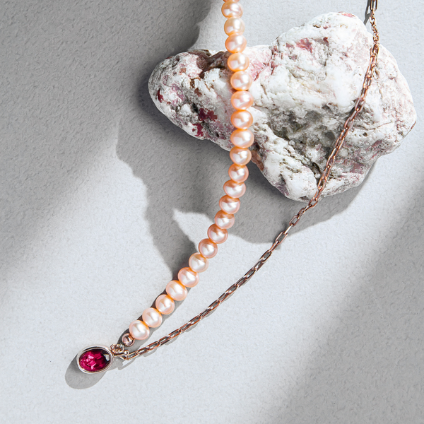 流光緋影｜銀鍍玫瑰金碧璽珍珠項鍊