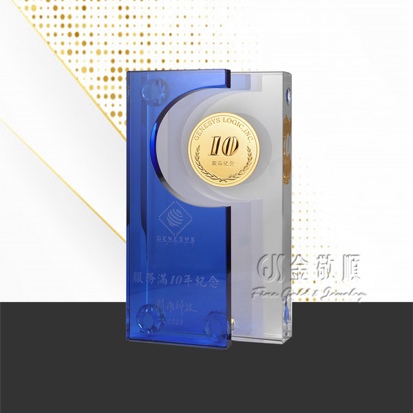 水晶獎座+純金金章