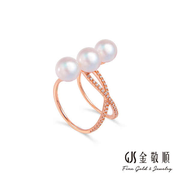 玫瑰金 珍珠鑽石戒指
