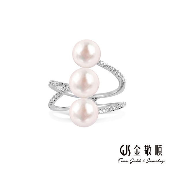 【珠寶】白K日本AKOYA珍珠鑽石戒指