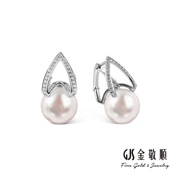 【珠寶】白K金南洋白珍珠鑽石耳環 月映