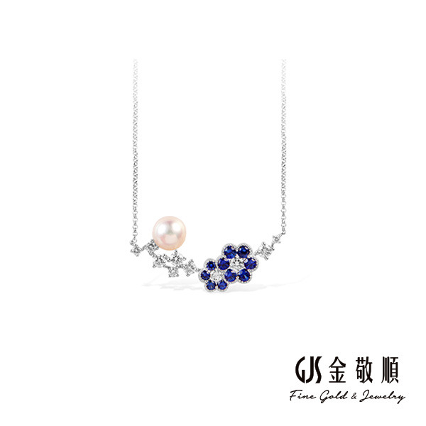 【珠寶】白K祖母綠鑽石項鍊 藍韻花語