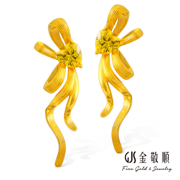 黃金耳環【愛心絲綢】金重約2.44錢 黃金耳環 莫桑石 耳針式  GOID