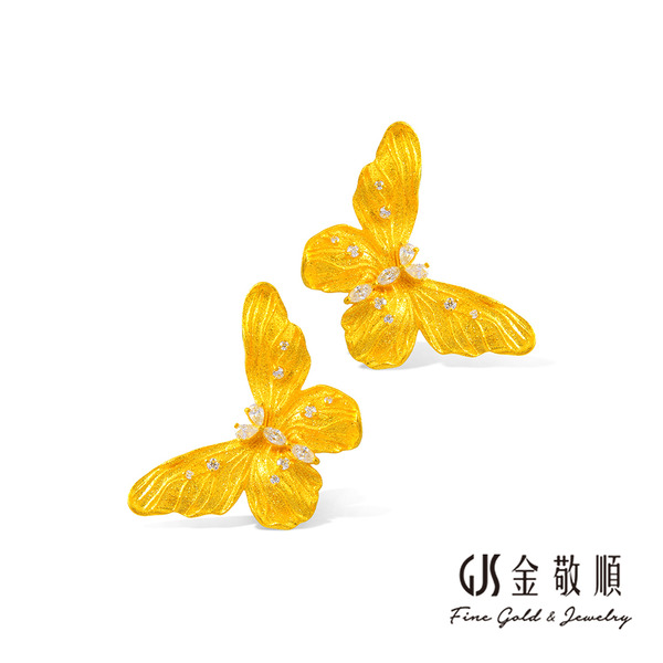 黃金耳環【金蝶熠夢】金重約1.63錢 黃金耳環 莫桑石 耳針式  GOID