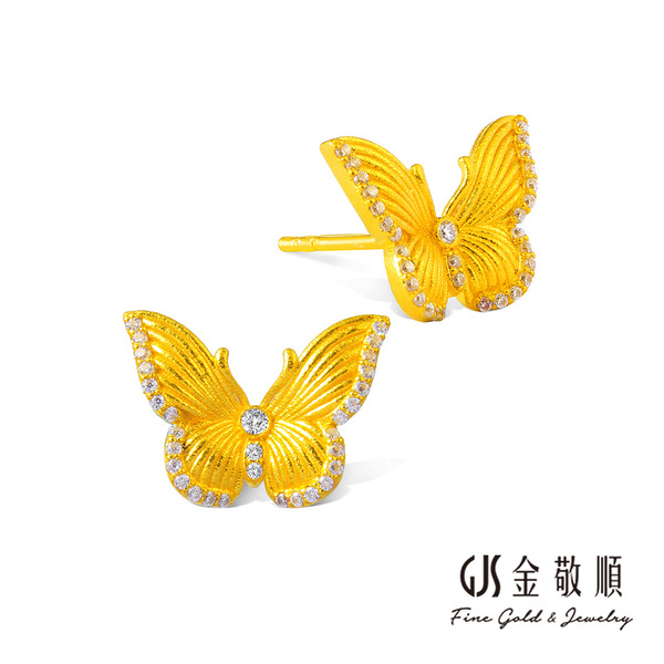 黃金耳環【金蝶】金重約1.25錢 黃金耳環 莫桑石 耳針式  GOID